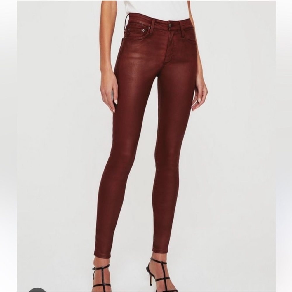 AG Farrah High Rise Lamb Leather Skinny Jeans Red 28